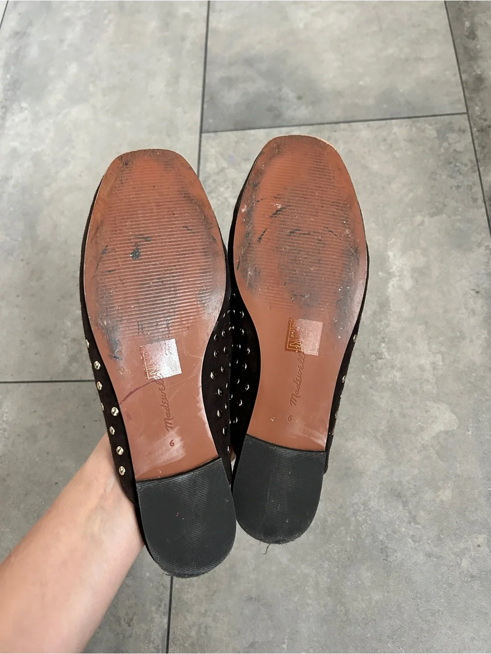 Madewell Greta Ballet Flat Mules Studded Suede Brown 6